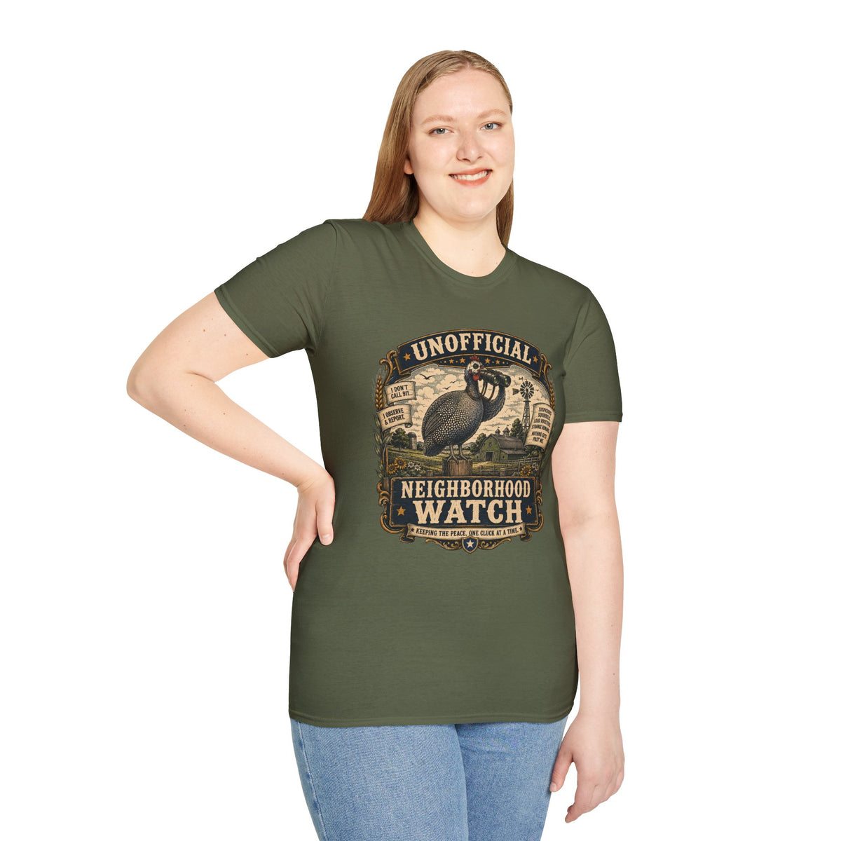 Unofficial Neighborhood Watch Guinea Fowl T-Shirt — Vintage Badge Farm Tee