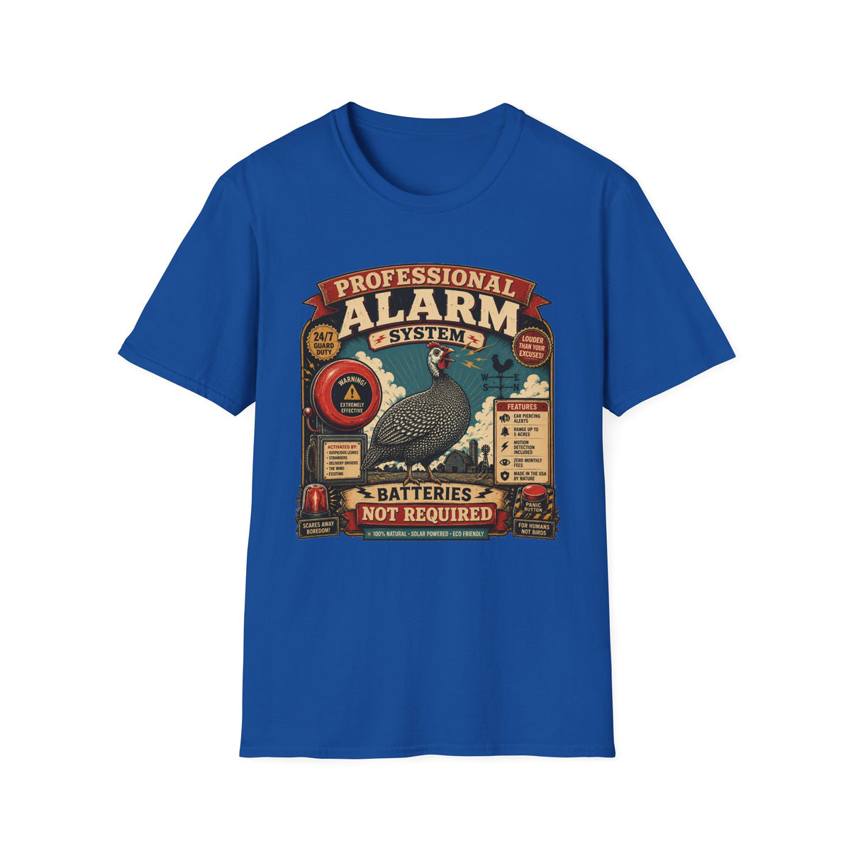 Professional Alarm System Guinea Fowl T-Shirt — Batteries Not Required Tee