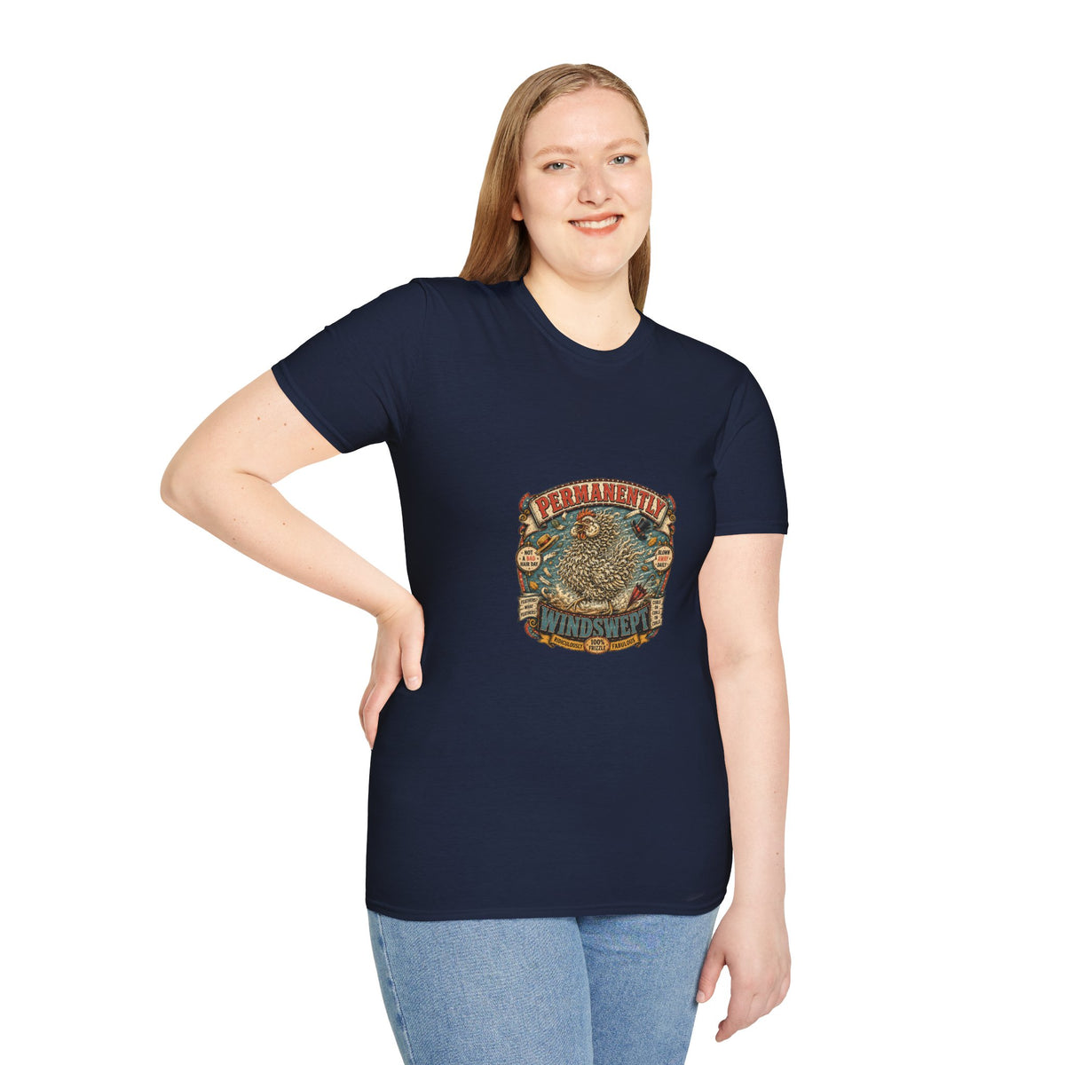 Permanently Windswept Frizzle T-Shirt — Curly Feather Novelty Tee