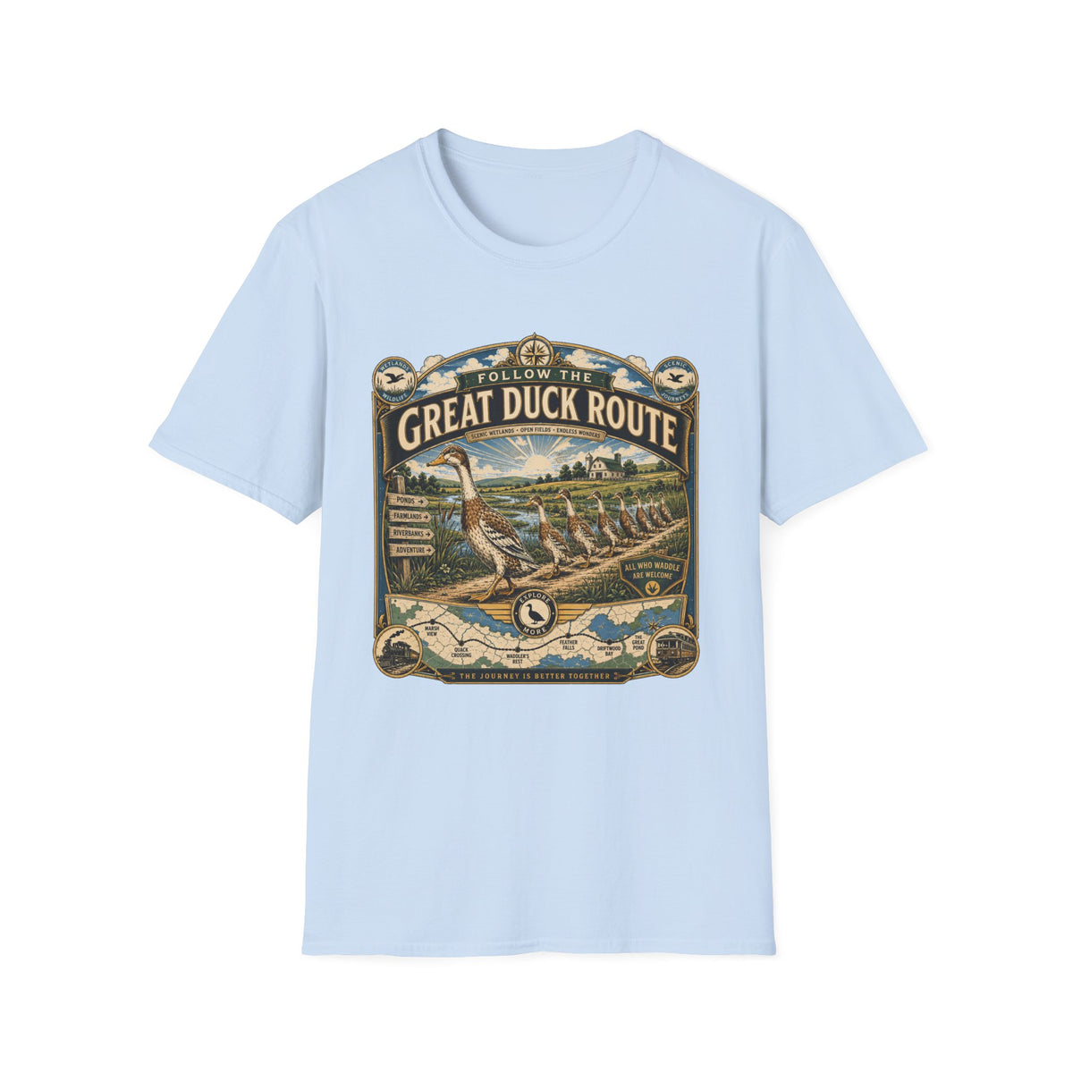 Follow the Great Duck Route Indian Runner T-shirt, photo 2