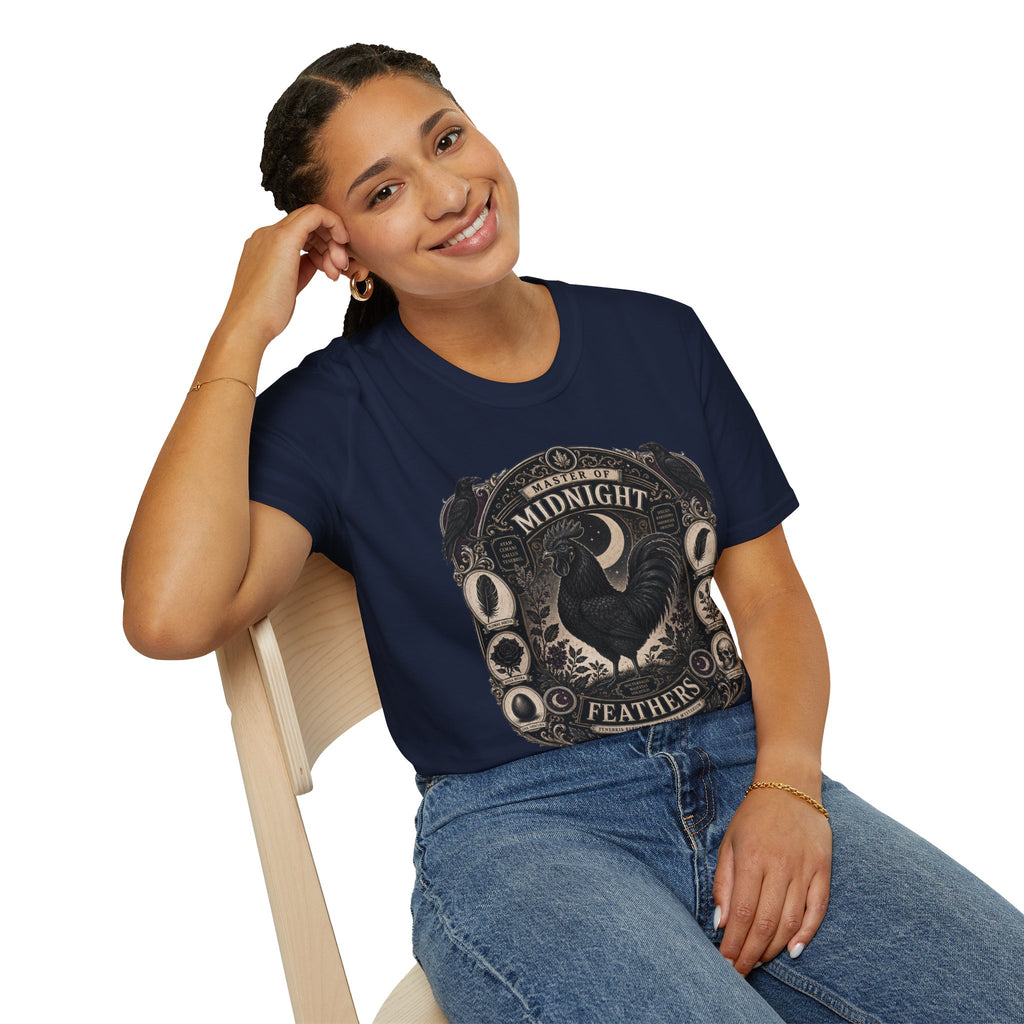 Master of Midnight Feathers Ayam Cemani T-Shirt — Gothic Rooster Graphic Tee