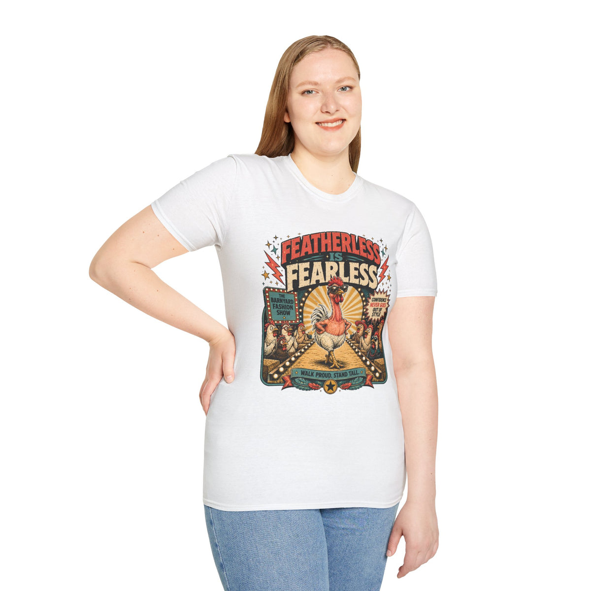 Featherless is Fearless Fashion Show T-Shirt — Fashion Show Rooster Tee