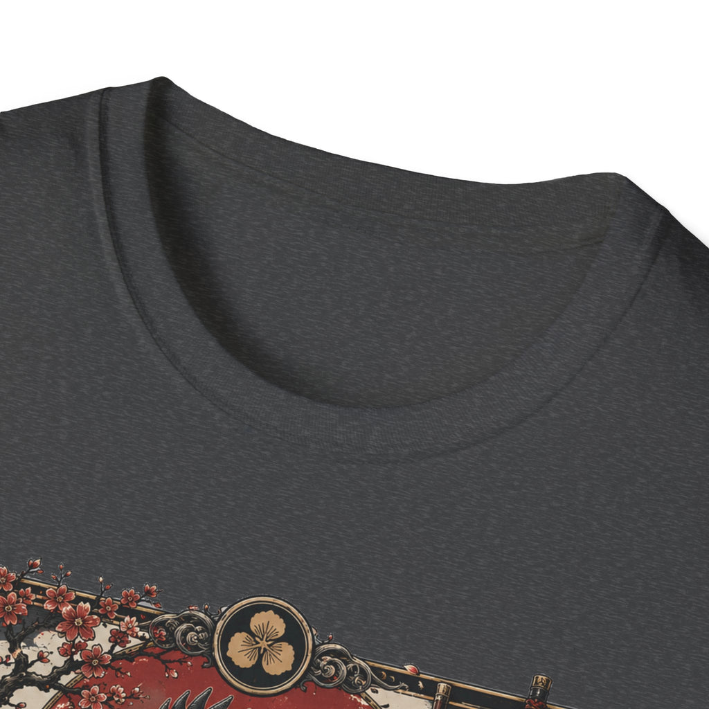 Shadow Samurai Ayam Cemani T-Shirt — Sunset Blossom Warrior Rooster Tee