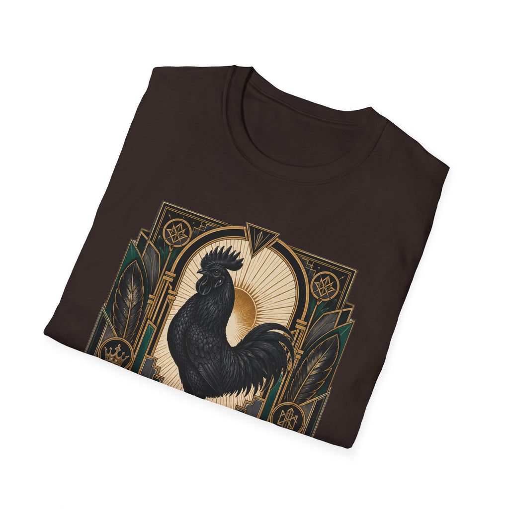The Black Crown Ayam Cemani T-Shirt — Art Deco Rooster Graphic Tee