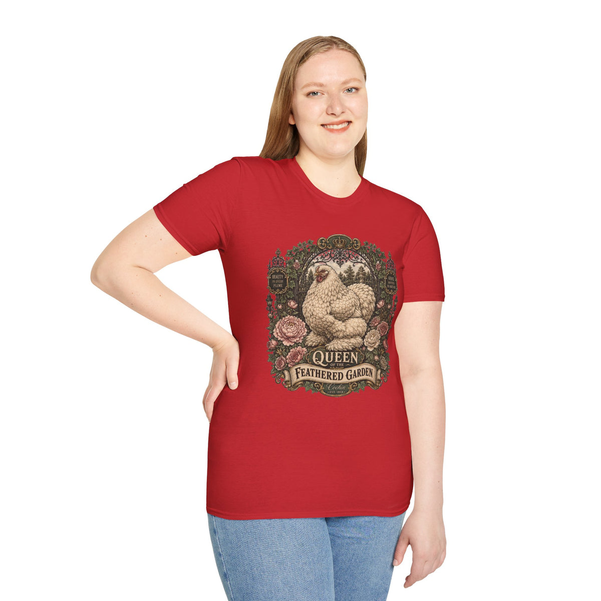Queen of the Feathered Garden Cochin T-Shirt — Elegant Victorian Hen Tee