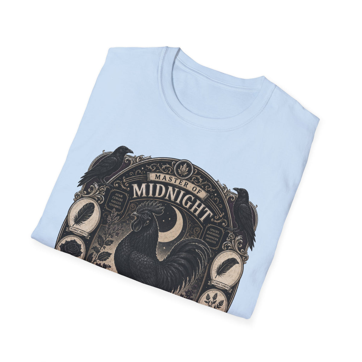 Master of Midnight Feathers Ayam Cemani T-Shirt — Gothic Rooster Graphic Tee
