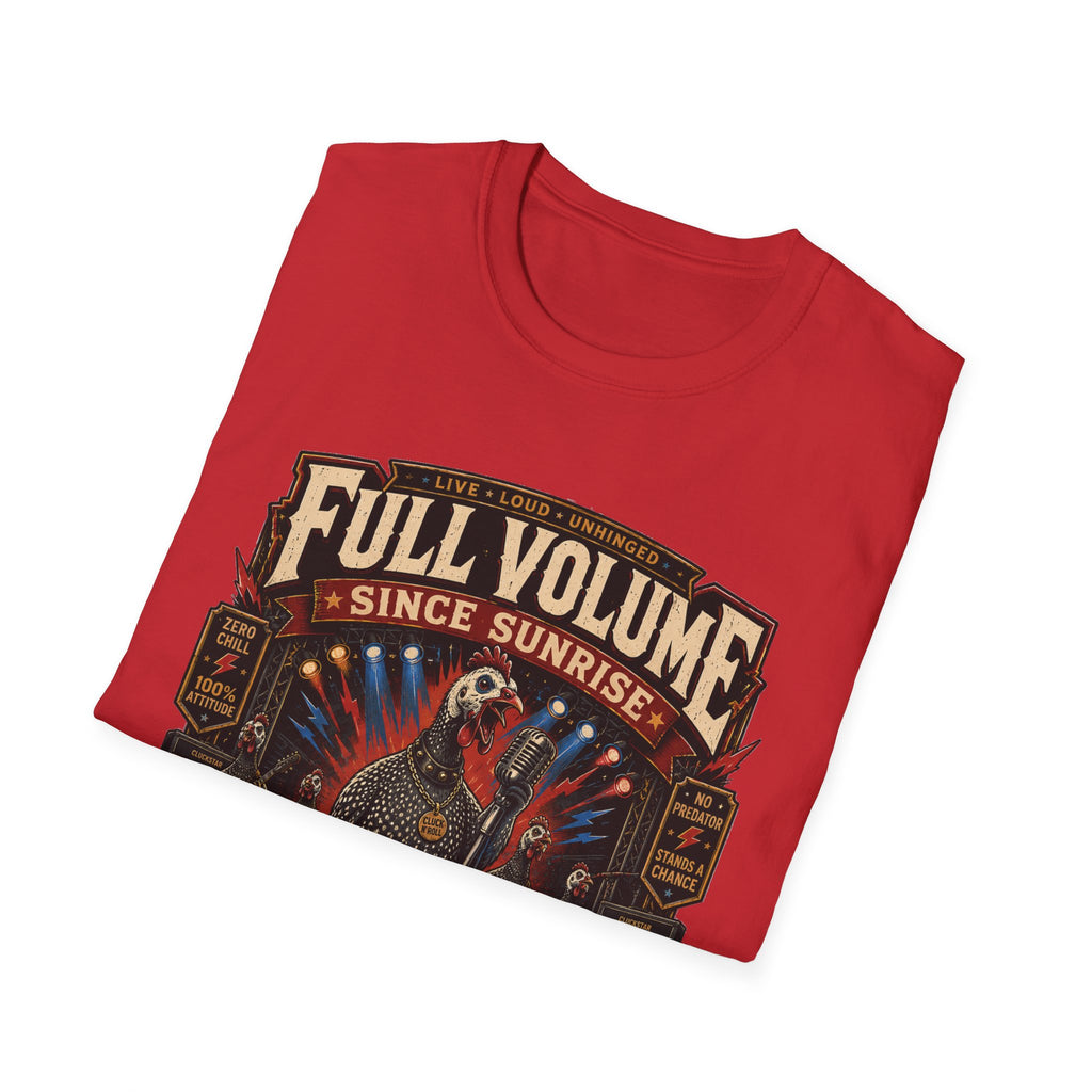 Full Volume Since Sunrise Guinea Fowl T-Shirt — Rock Concert Poultry Poster Tee