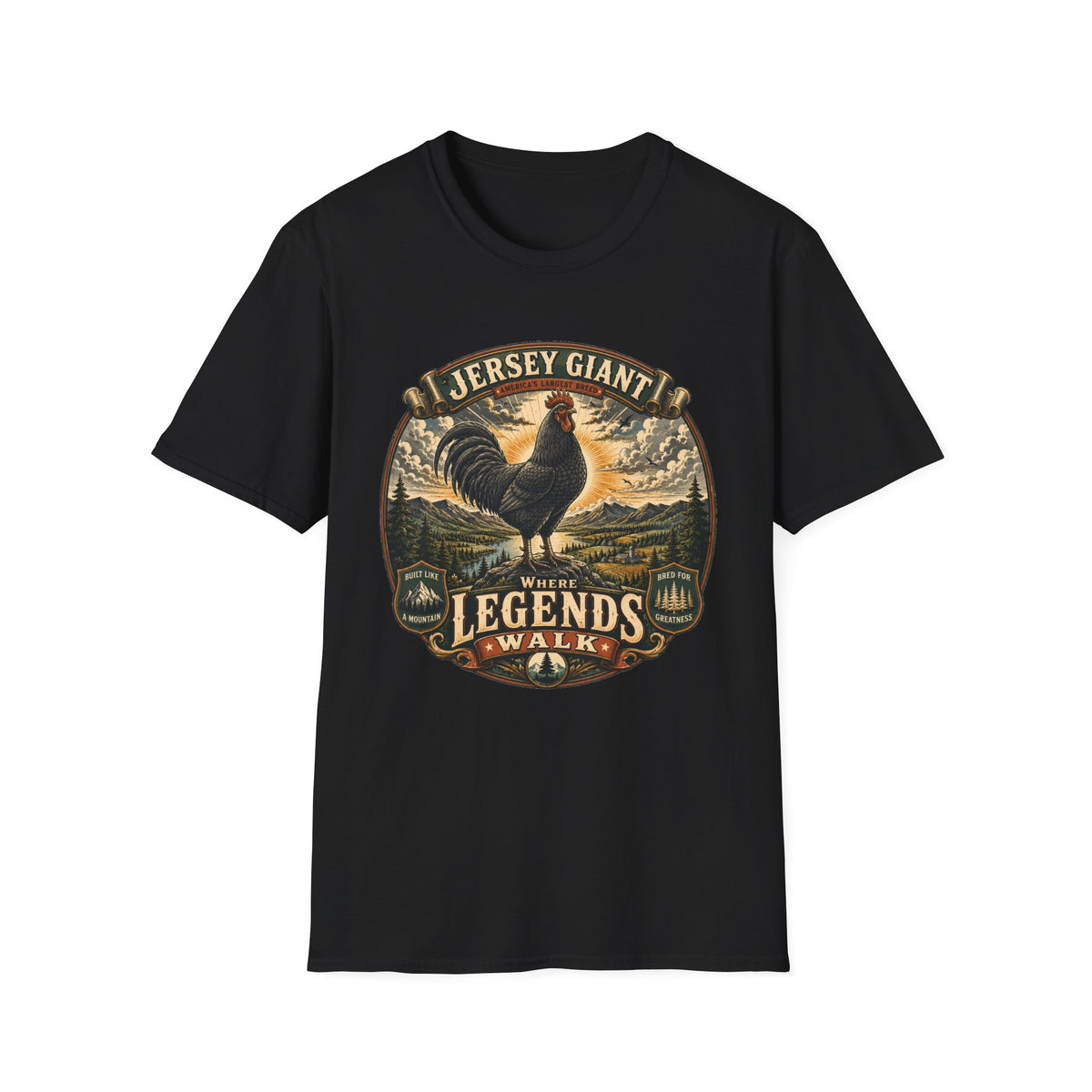 Jersey Giant Heritage Badge T-Shirt — America's Largest Breed Rooster Tee