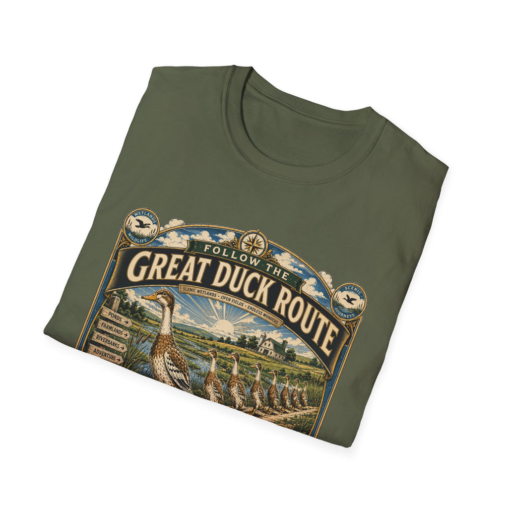 Follow the Great Duck Route T-Shirt — All Who Waddle Are Welcome Tee