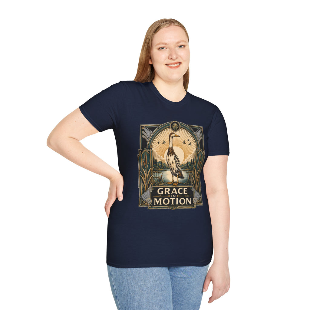Grace in Motion Indian Runner T-Shirt — Elegant Duck Portrait Tee