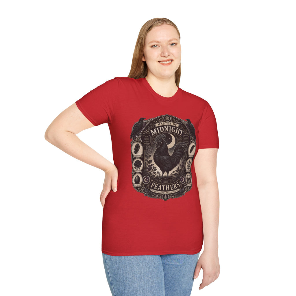 Master of Midnight Feathers Ayam Cemani T-Shirt — Gothic Rooster Graphic Tee
