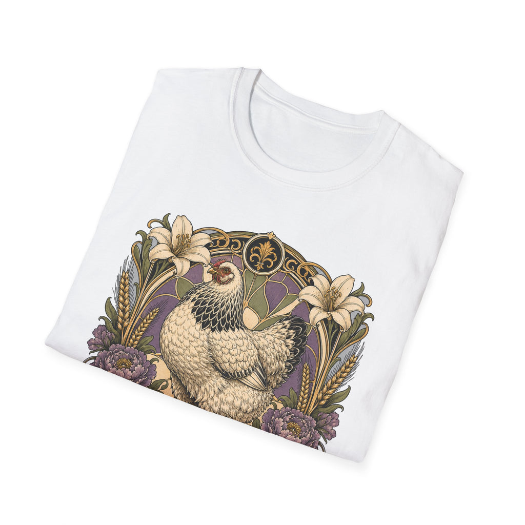 Strength in Grace Brahma Hen T-Shirt — Botanical Rooster Art Tee