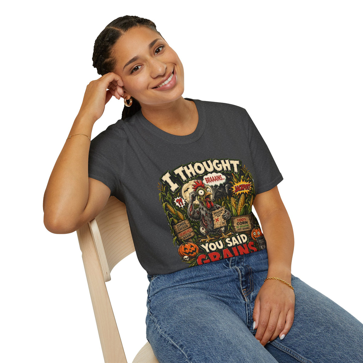Zombie Chicken's Cornfield Jackpot T-Shirt — "I thought you said GRAINS" Funny Tee
