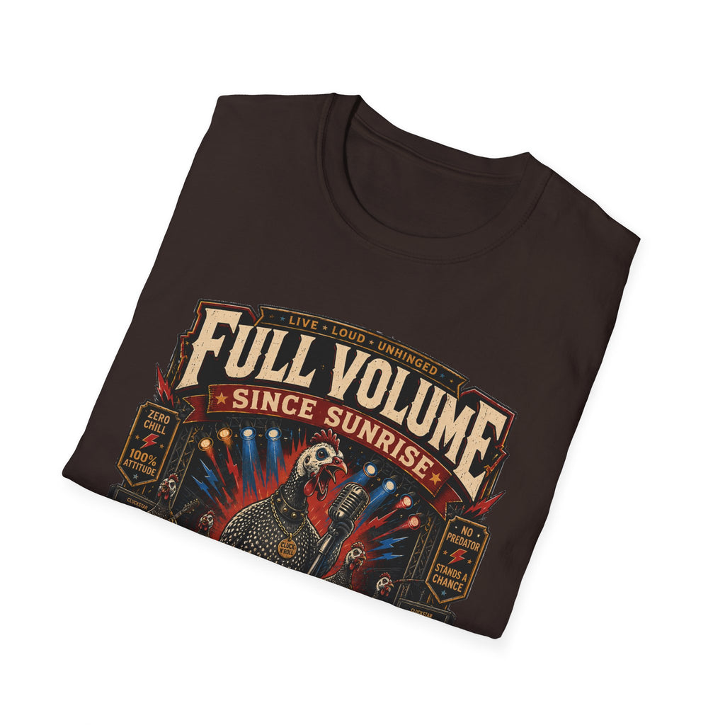 Full Volume Since Sunrise Guinea Fowl T-Shirt — Rock Concert Poultry Poster Tee