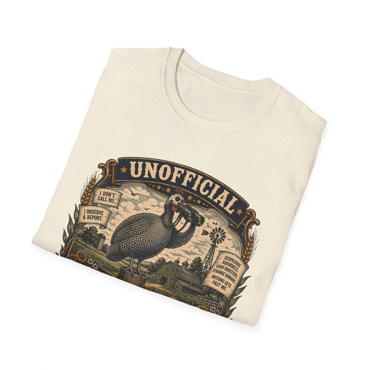 Unofficial Neighborhood Watch Guinea Fowl T-Shirt — Vintage Badge Farm Tee