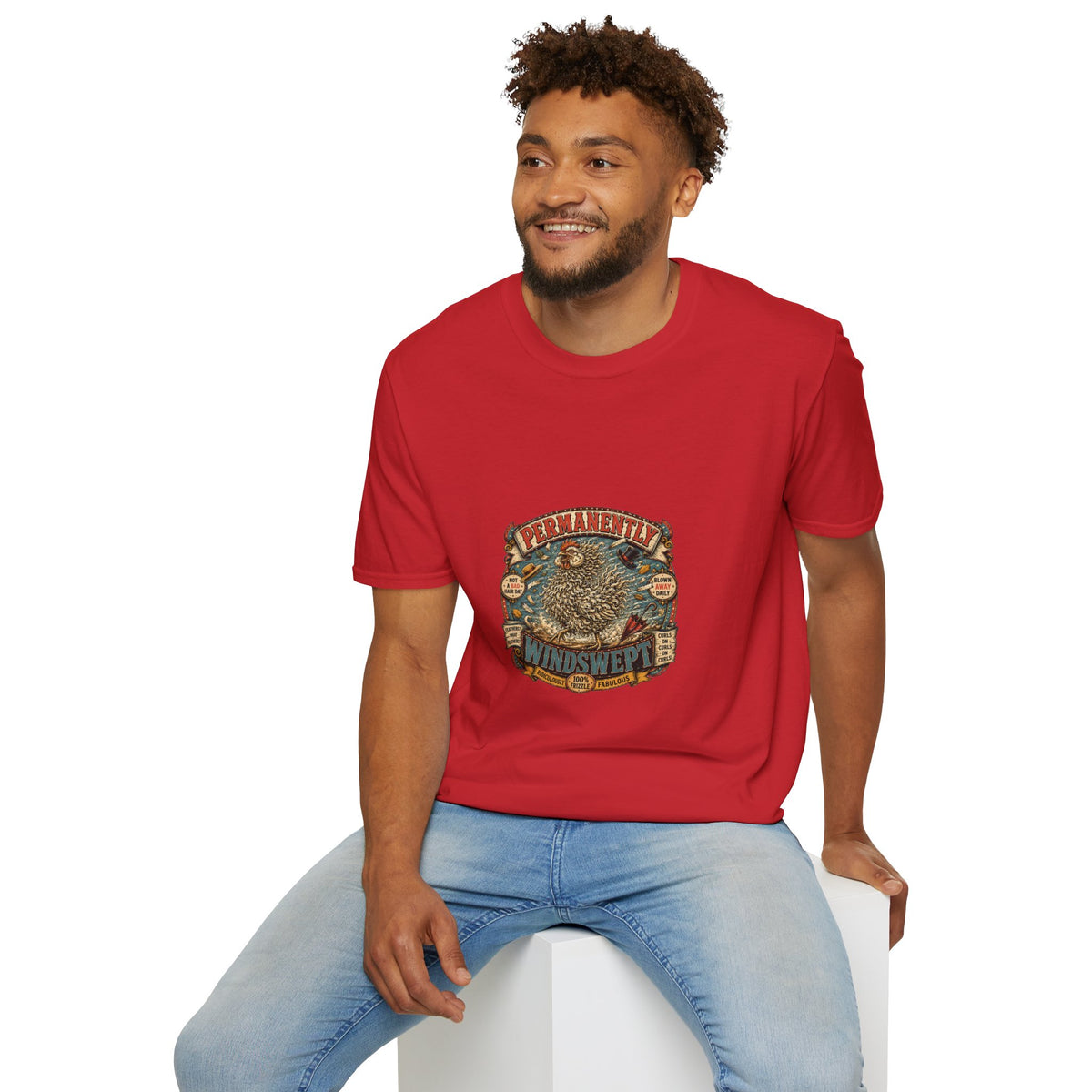 Permanently Windswept Frizzle T-Shirt — Curly Feather Novelty Tee