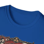 Shadow Samurai Ayam Cemani T-Shirt — Sunset Blossom Warrior Rooster Tee