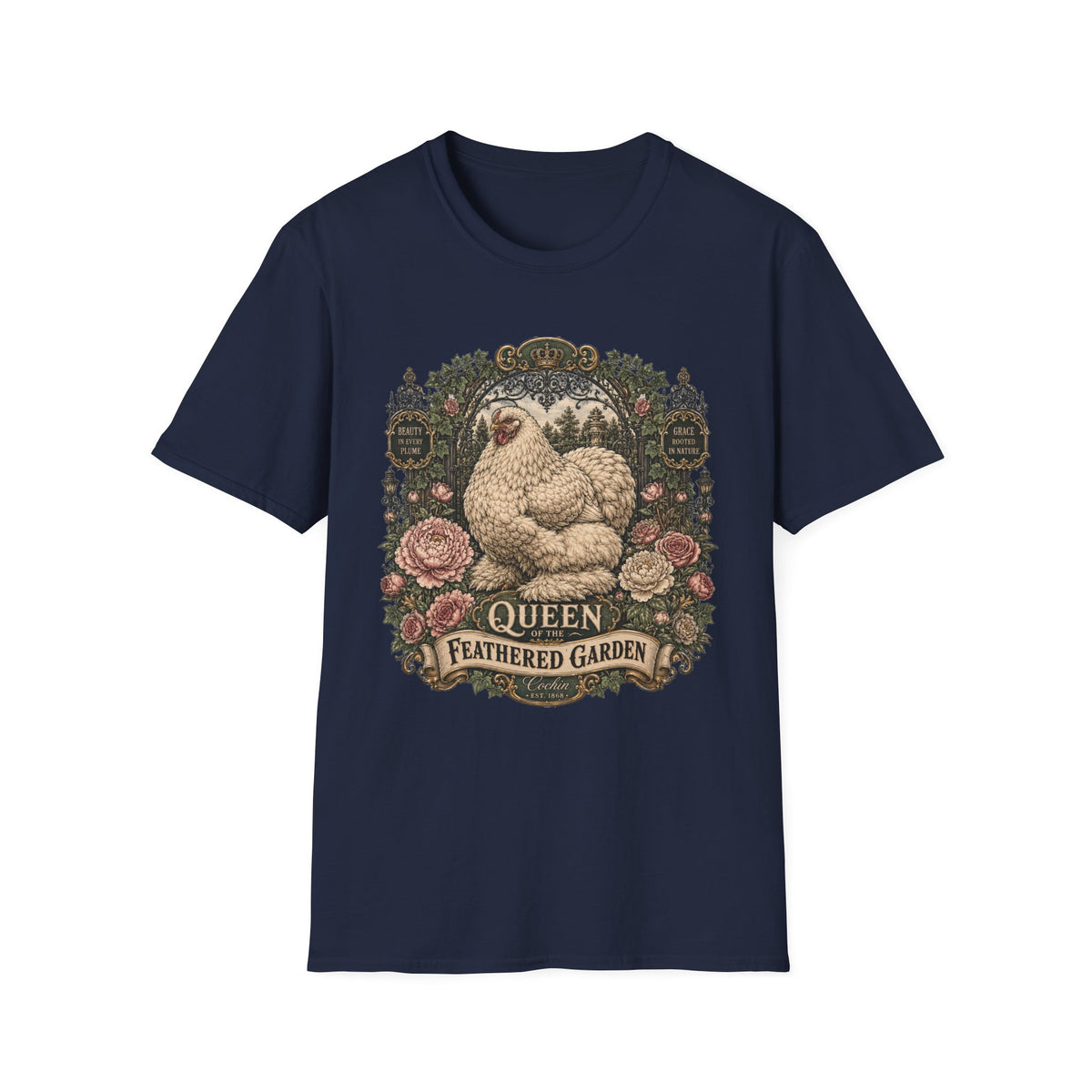 Queen of the Feathered Garden Cochin T-Shirt — Elegant Victorian Hen Tee