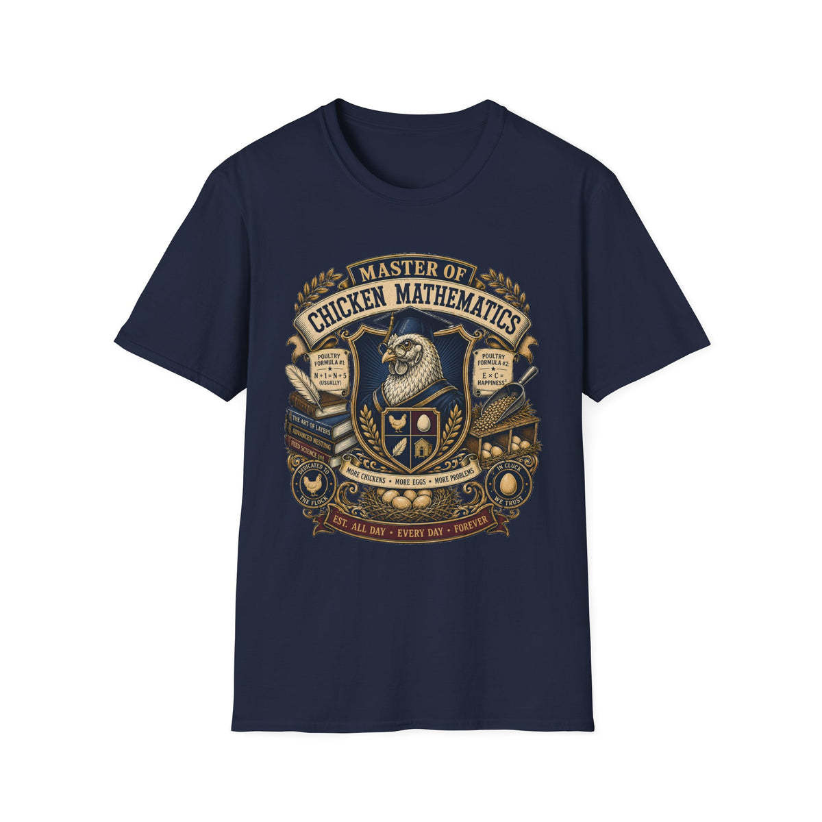 Master of Chicken Mathematics T-Shirt — Collegiate Crest Graphic Tee