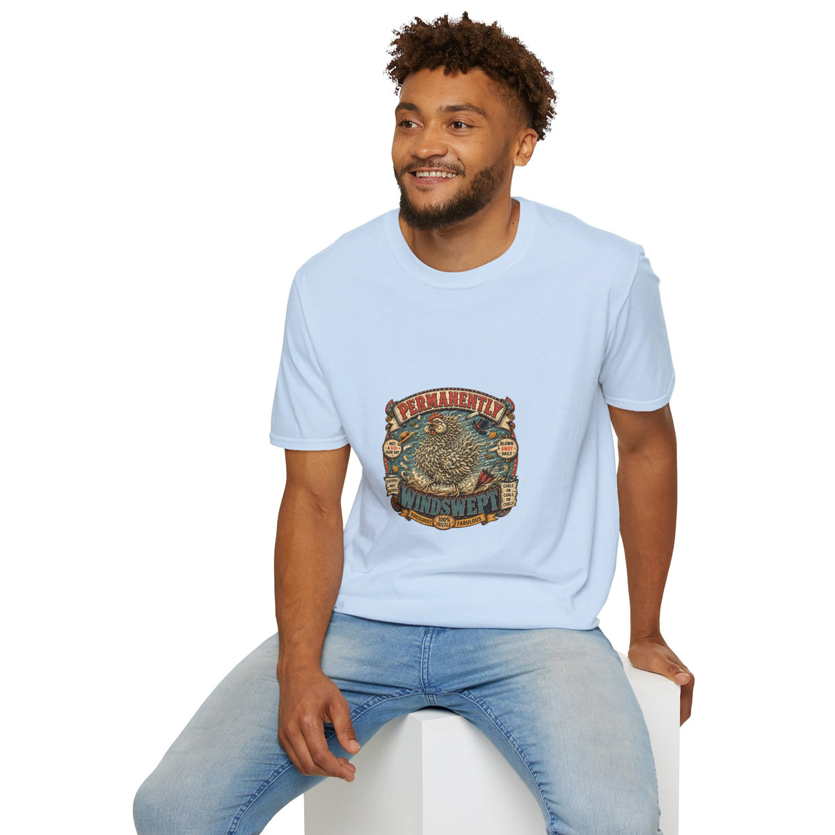 Permanently Windswept Frizzle T-Shirt — Curly Feather Novelty Tee