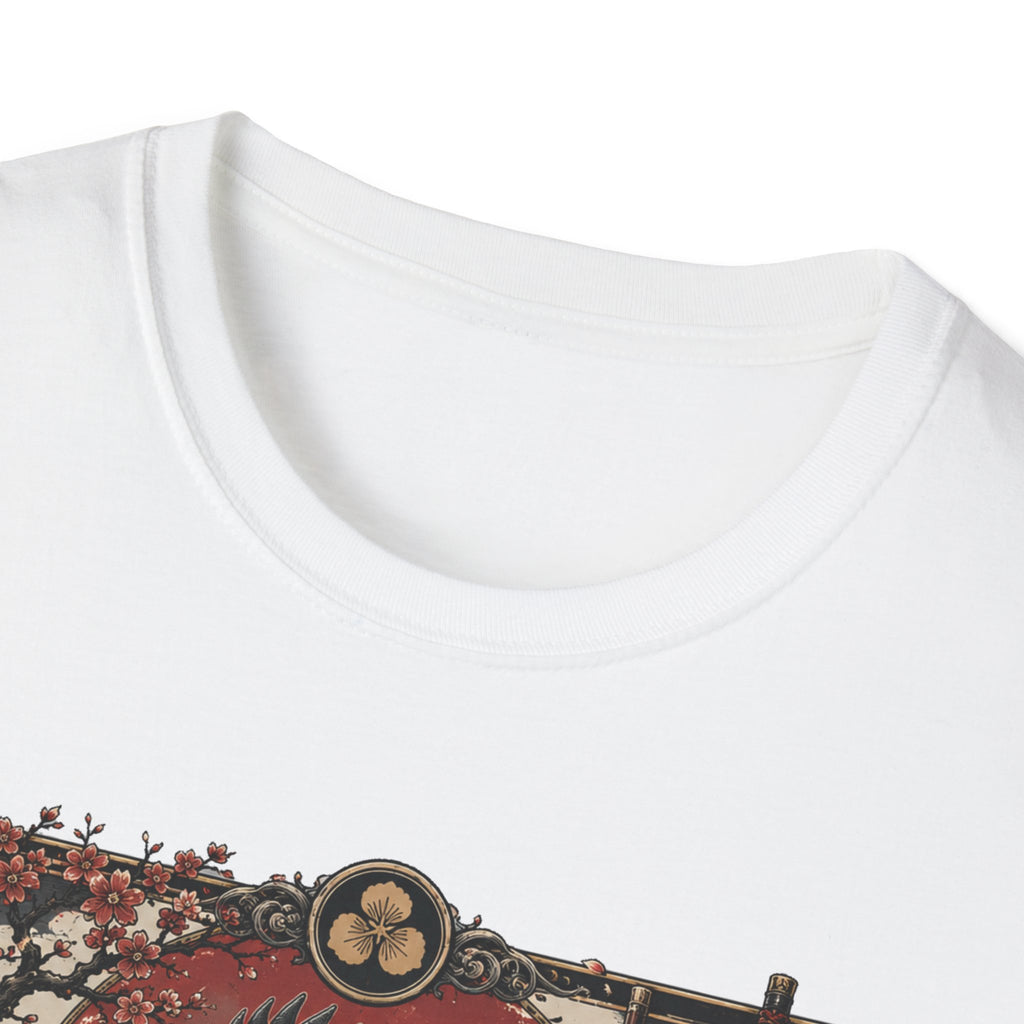 Shadow Samurai Ayam Cemani T-Shirt — Sunset Blossom Warrior Rooster Tee