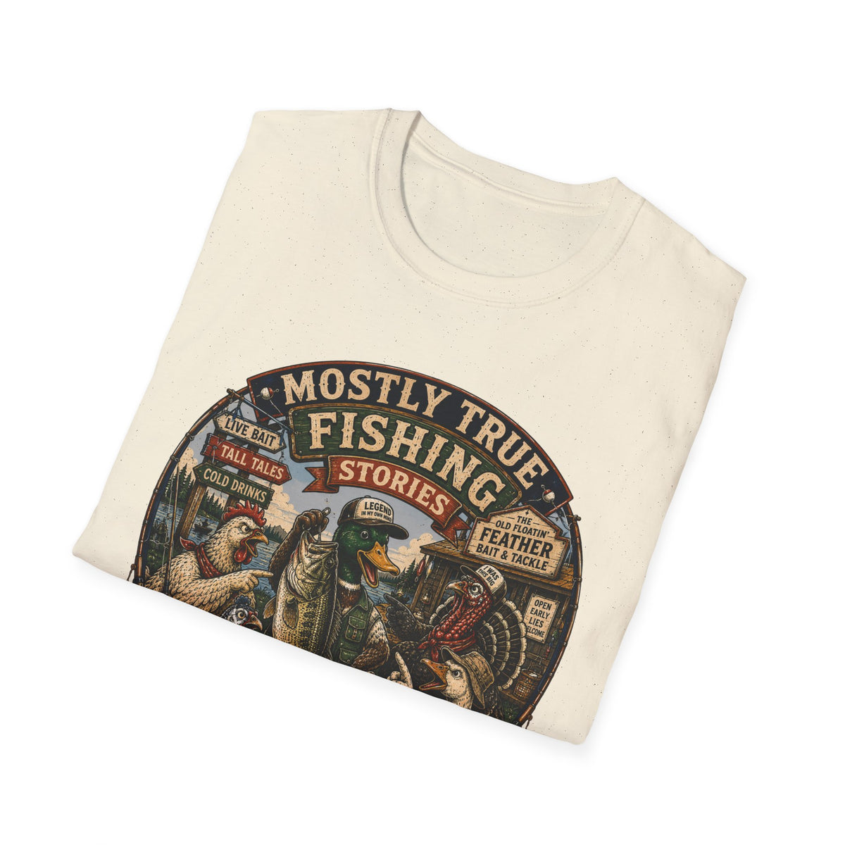 Fishing T-Shirt — "Mostly True Fishing Stories" Vintage Outdoor Tee