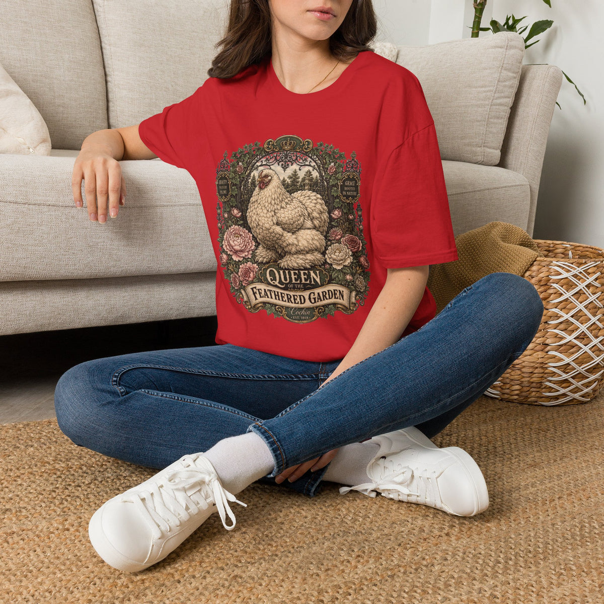 Queen of the Feathered Garden Cochin T-Shirt — Elegant Victorian Hen Tee
