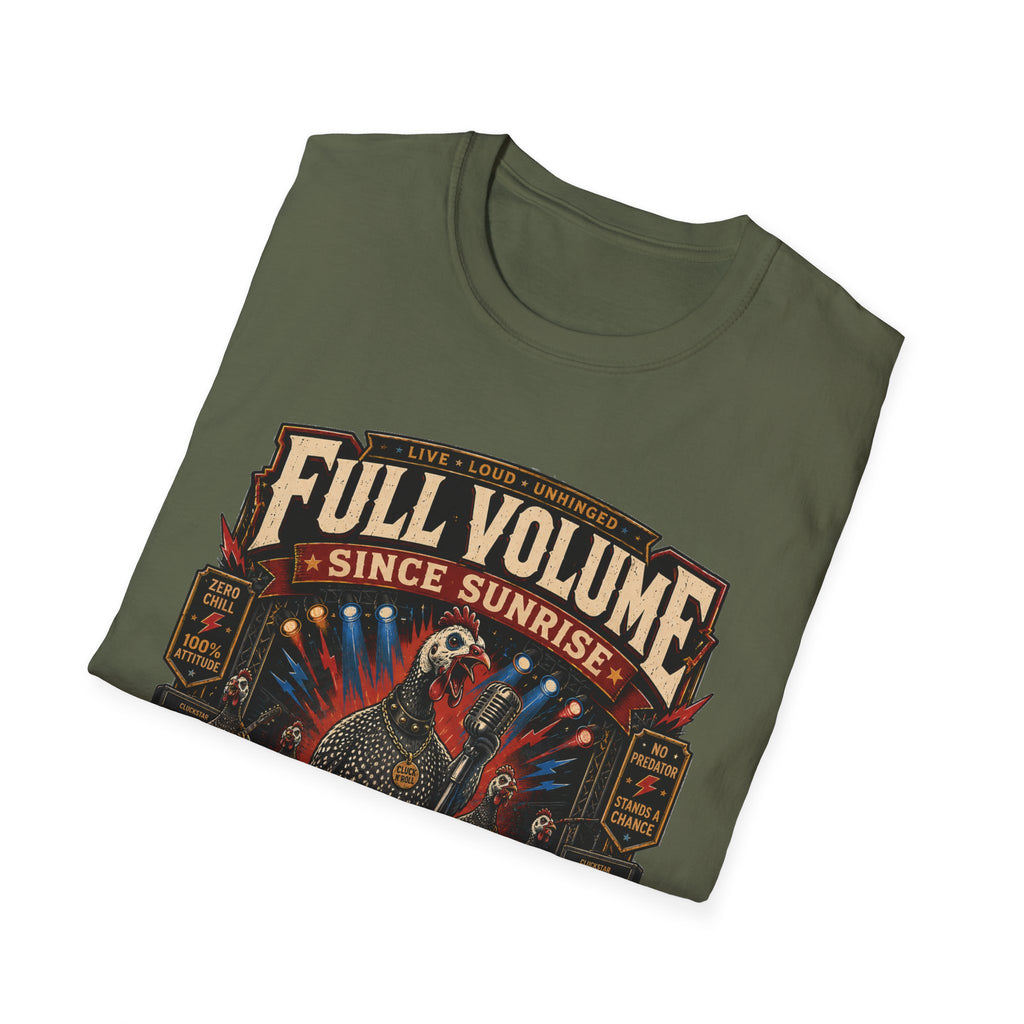 Full Volume Since Sunrise Guinea Fowl T-Shirt — Rock Concert Poultry Poster Tee