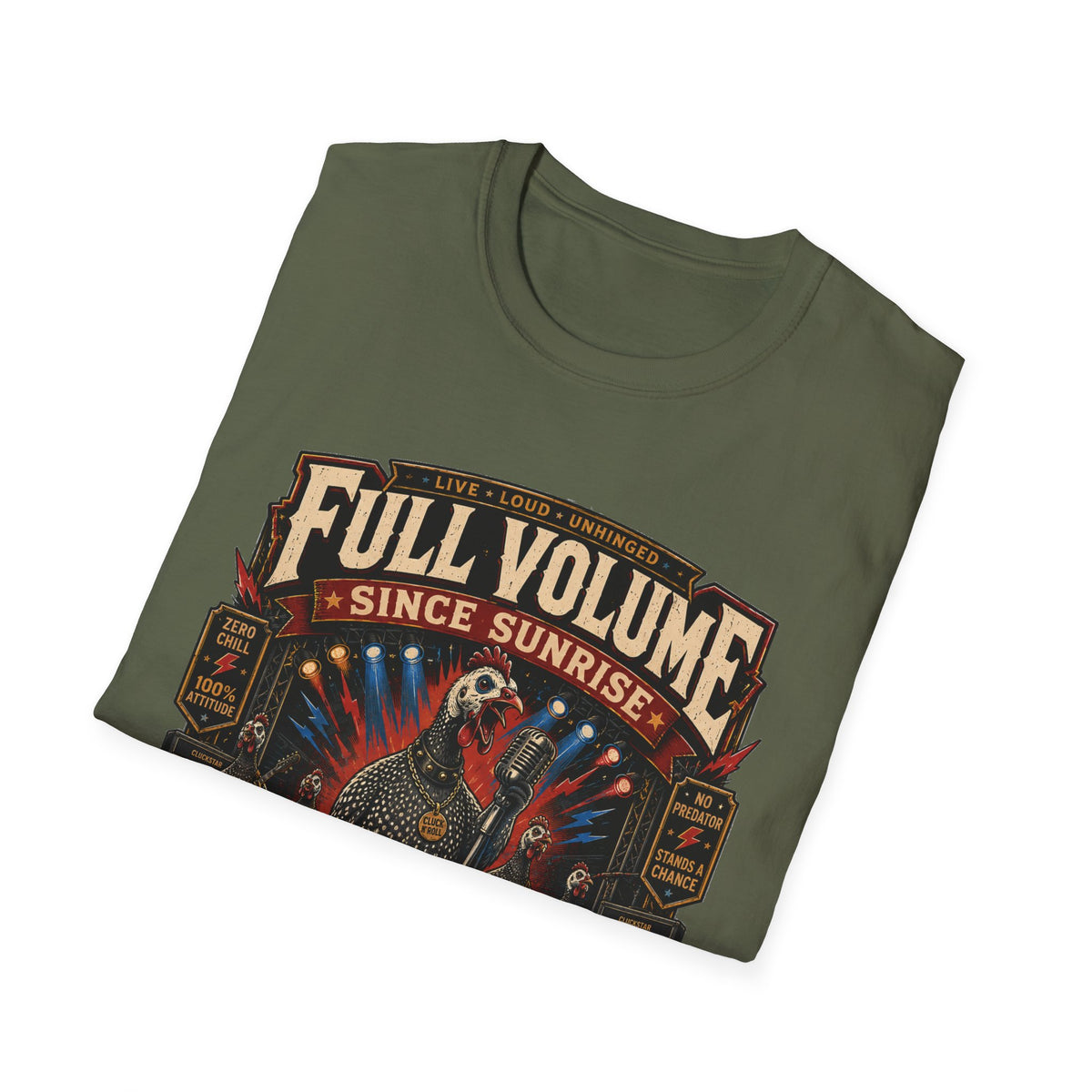 Full Volume Since Sunrise Guinea Fowl T-Shirt — Rock Concert Poultry Poster Tee