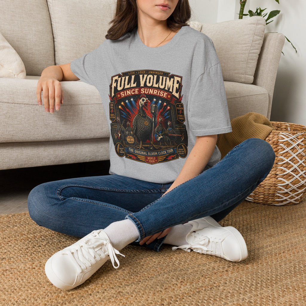 Full Volume Since Sunrise Guinea Fowl T-Shirt — Rock Concert Poultry Poster Tee