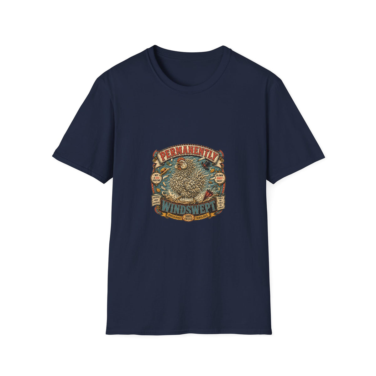 Permanently Windswept Frizzle T-Shirt — Curly Feather Novelty Tee
