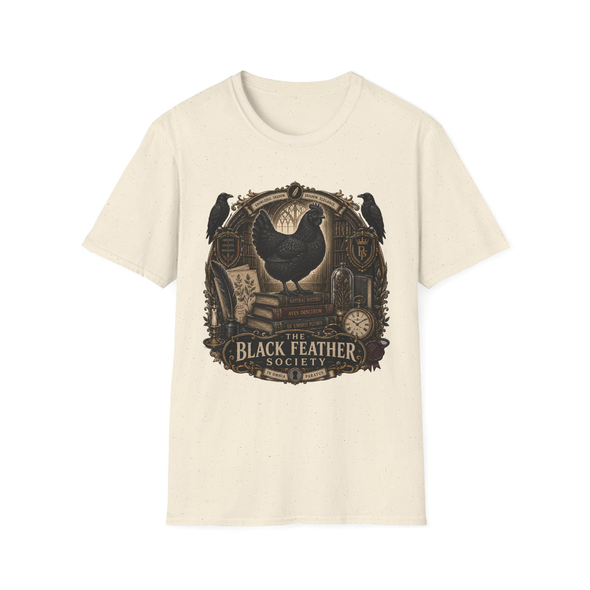 The Black Feather Society Ayam Cemani T-Shirt — Vintage Emblem Rooster Tee