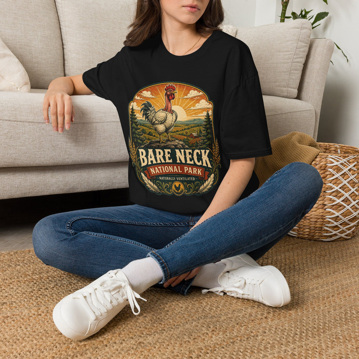 Bare Neck National Park Emblem T-Shirt — Naturally Ventilated Rooster Naked Neck Turken Tee