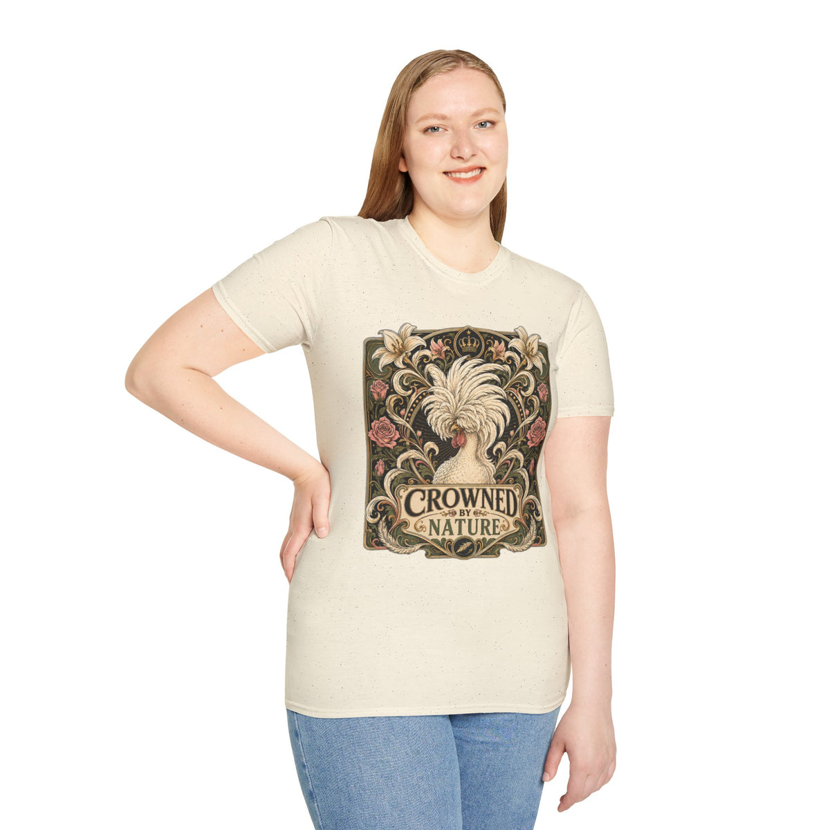 Crowned by Nature Polish Chicken T-Shirt — Vintage Botanical Hen Tee