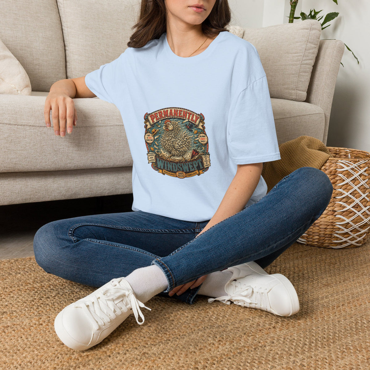 Permanently Windswept Frizzle T-Shirt — Curly Feather Novelty Tee