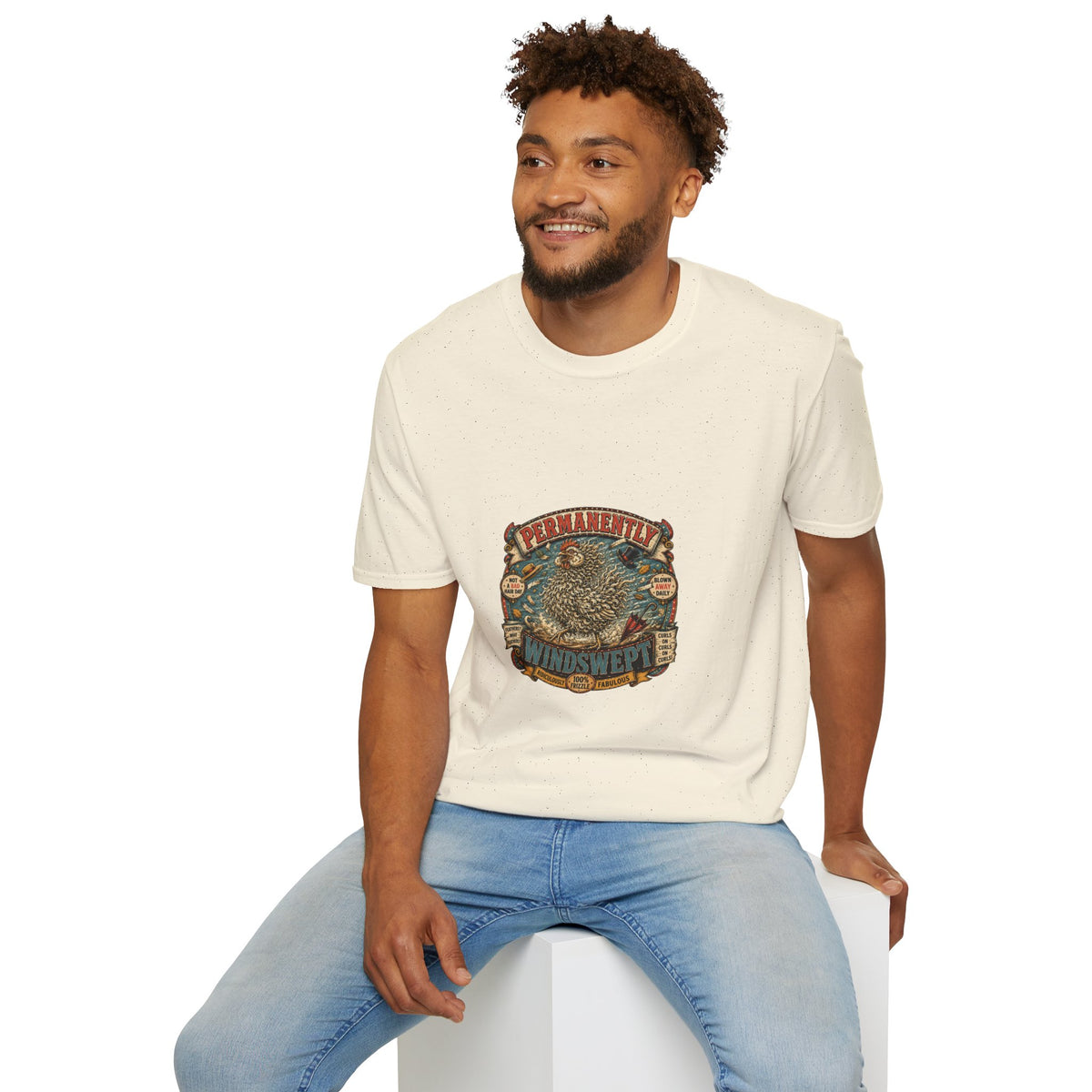 Permanently Windswept Frizzle T-Shirt — Curly Feather Novelty Tee