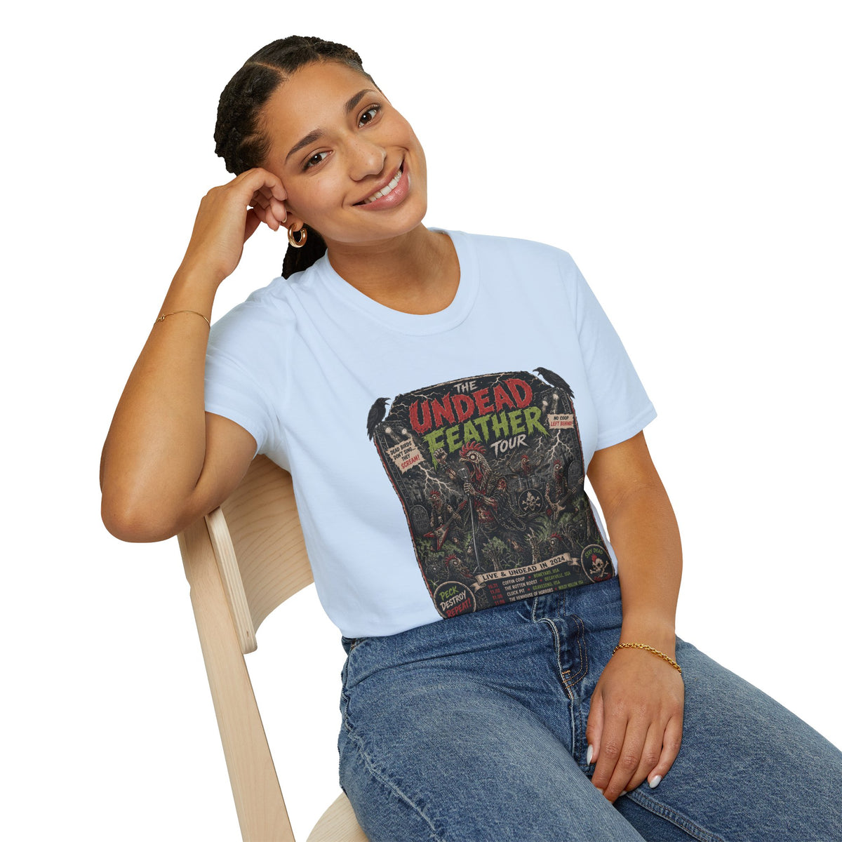 Undead Feather Tour T-Shirt — Zombie Chicken Concert Tee