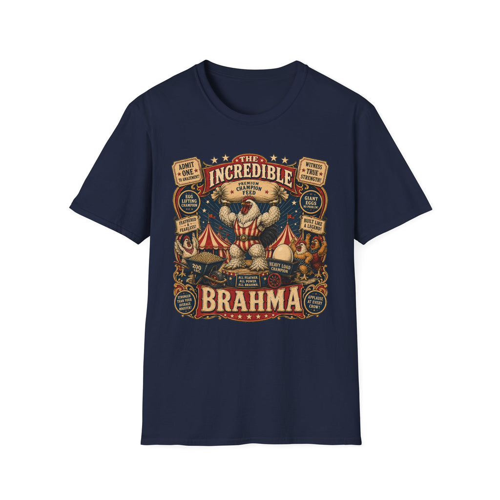 Incredible Feathered Strongman Brahma T-Shirt — Vintage Poster Rooster Tee