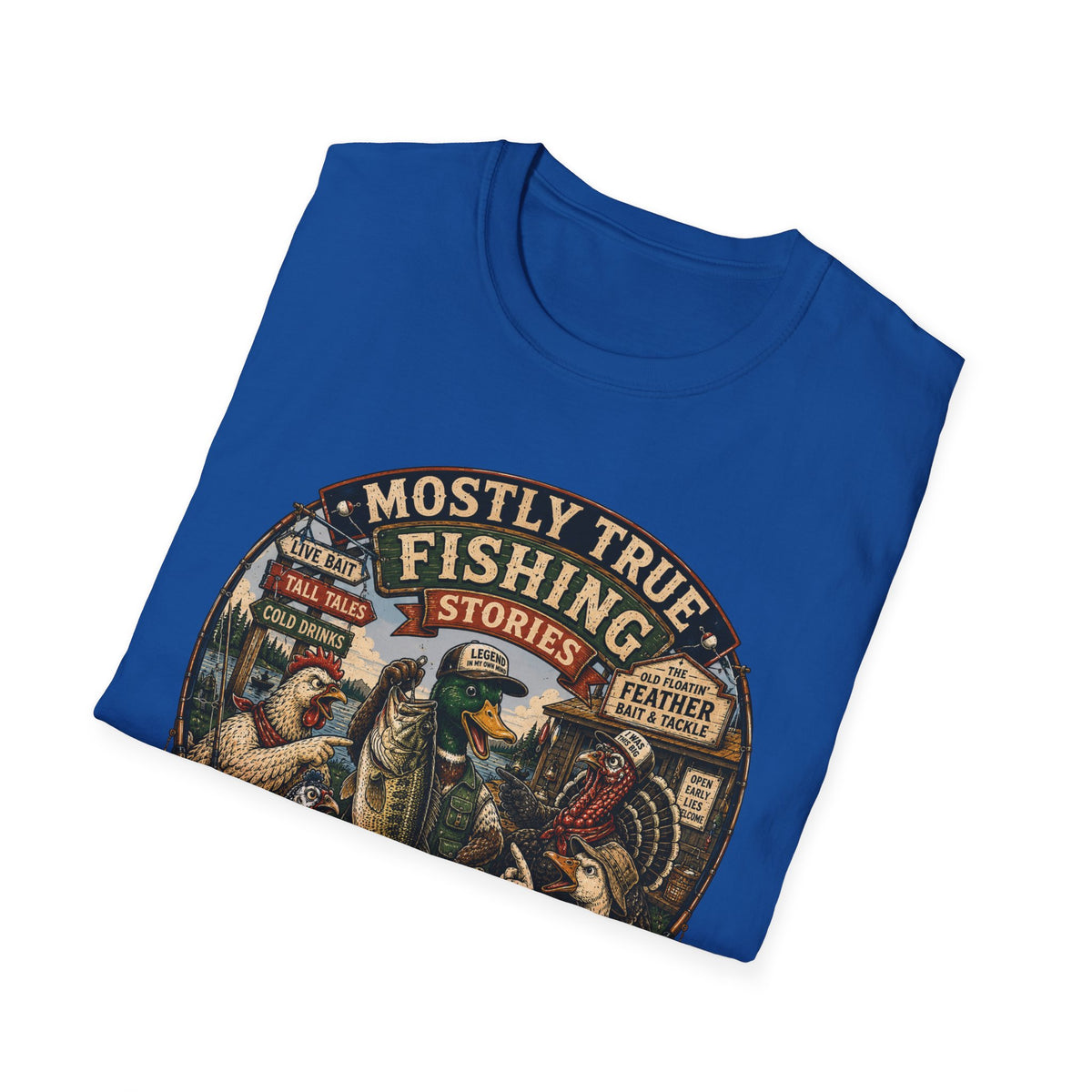 Fishing T-Shirt — "Mostly True Fishing Stories" Vintage Outdoor Tee
