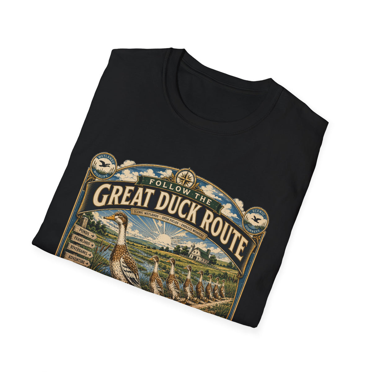 Follow the Great Duck Route T-Shirt — All Who Waddle Are Welcome Tee