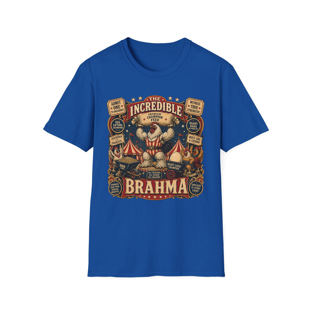 Incredible Feathered Strongman Brahma T-Shirt — Vintage Poster Rooster Tee