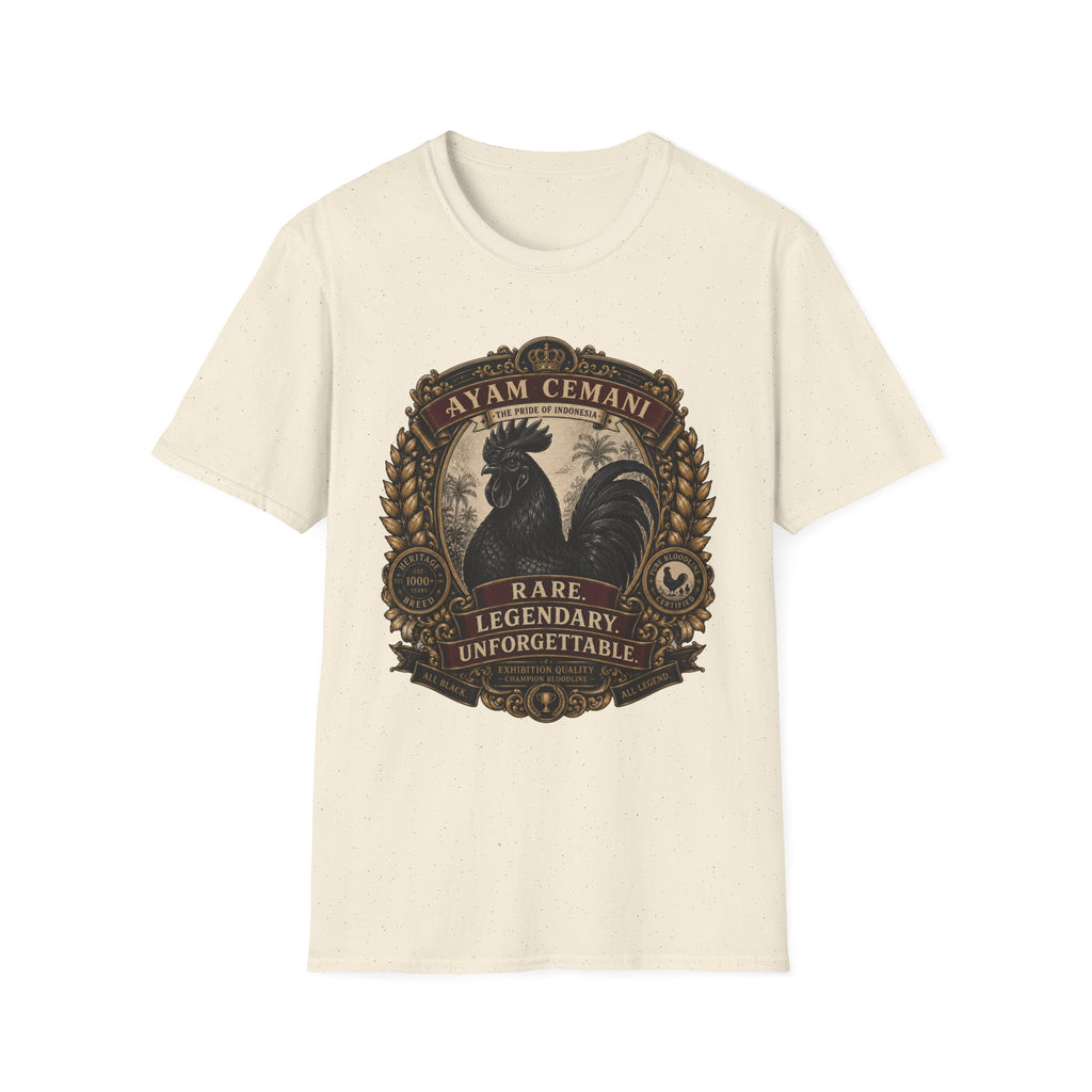 Ayam Cemani Heritage Badge T-Shirt — Rare All-Black Rooster Graphic Tee