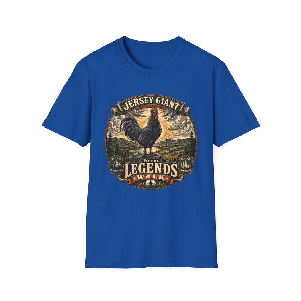 Jersey Giant Heritage Badge T-Shirt — America's Largest Breed Rooster Tee