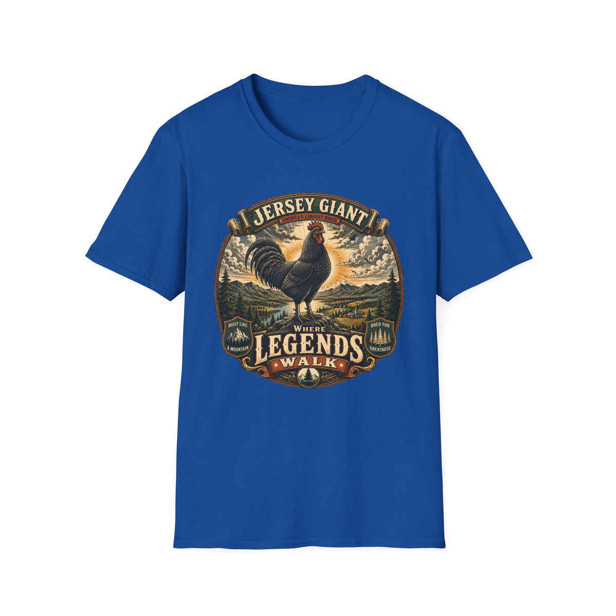 Jersey Giant Heritage Badge T-Shirt — America's Largest Breed Rooster Tee