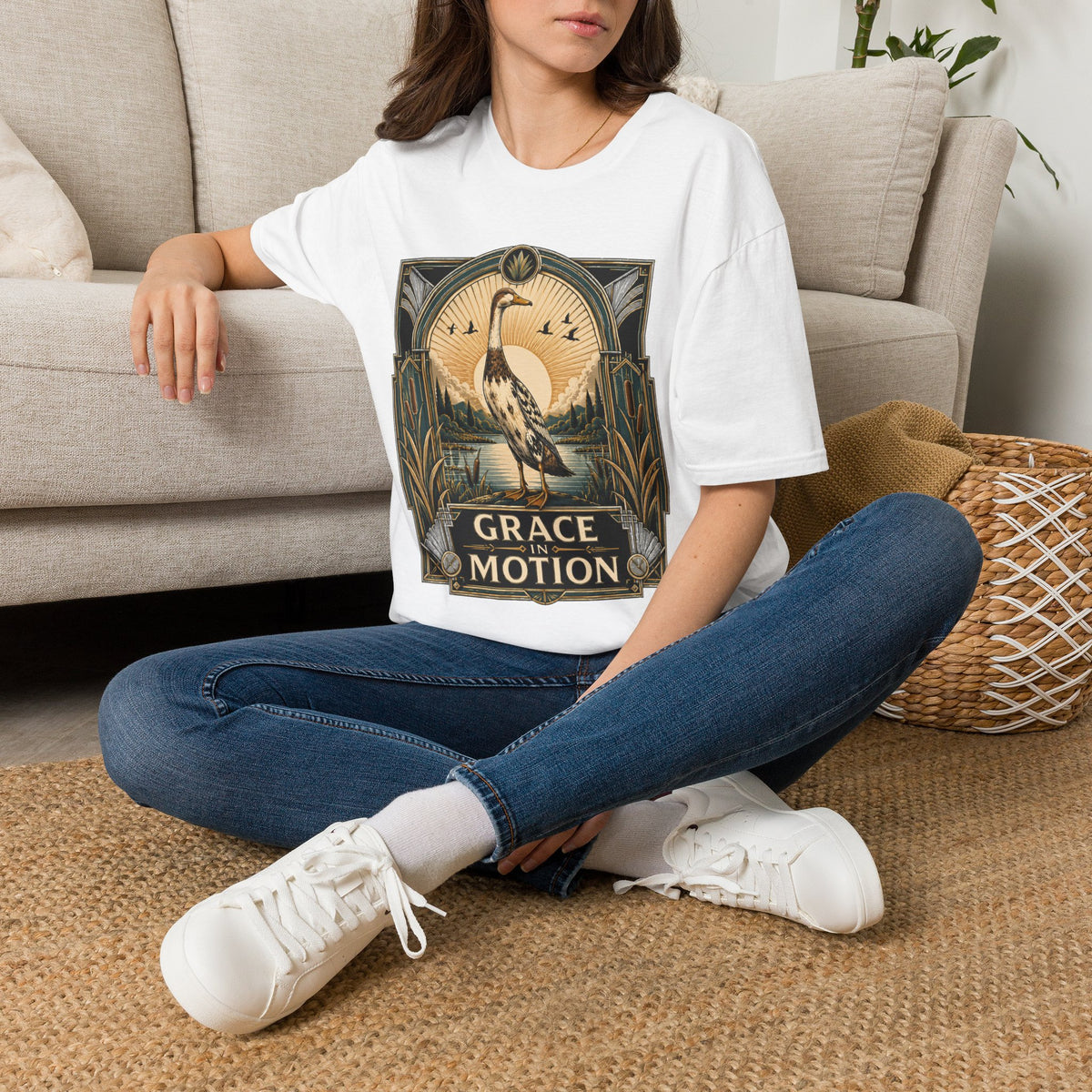 Grace in Motion Indian Runner T-Shirt — Elegant Duck Portrait Tee