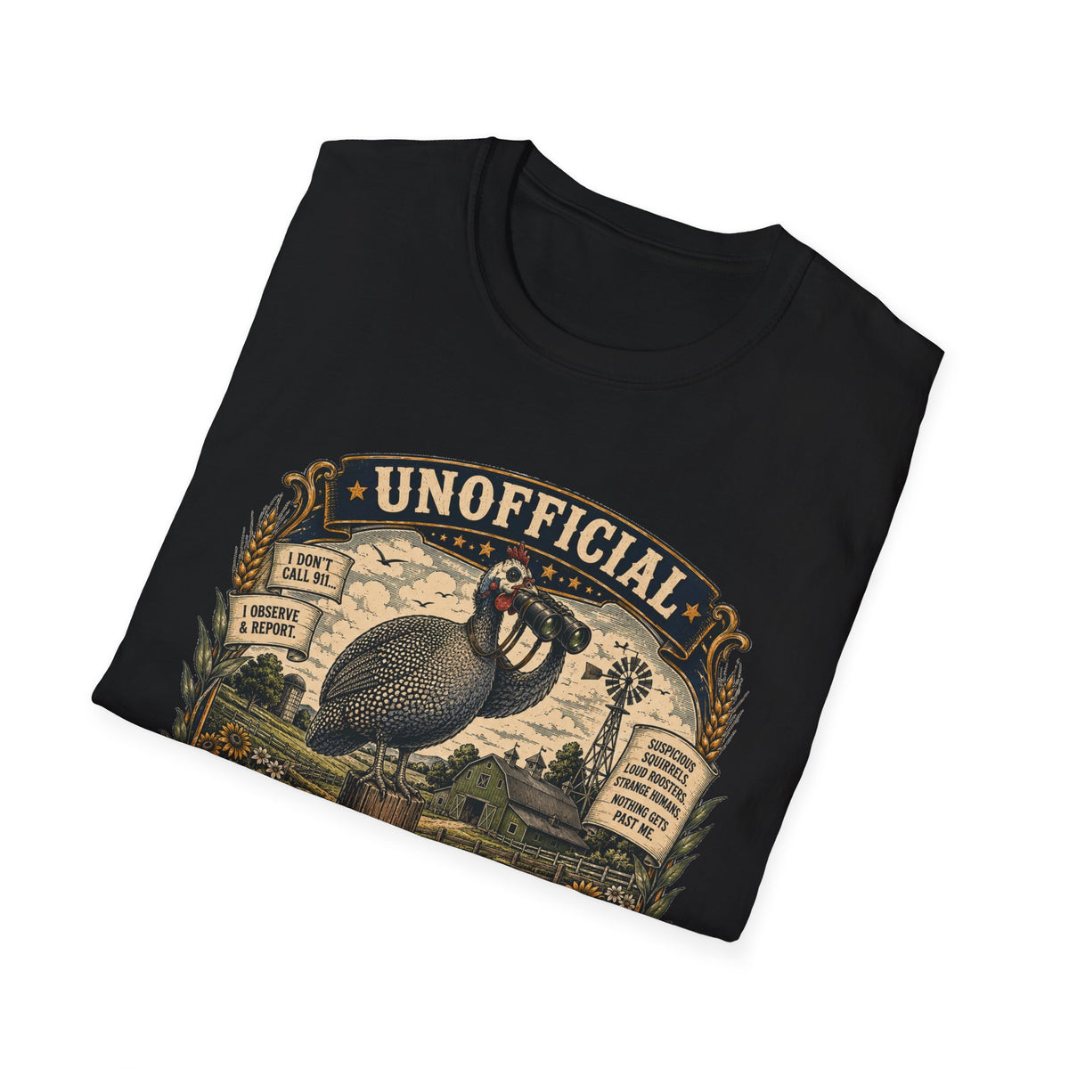 Unofficial Neighborhood Watch Guinea Fowl T-Shirt — Vintage Badge Farm Tee