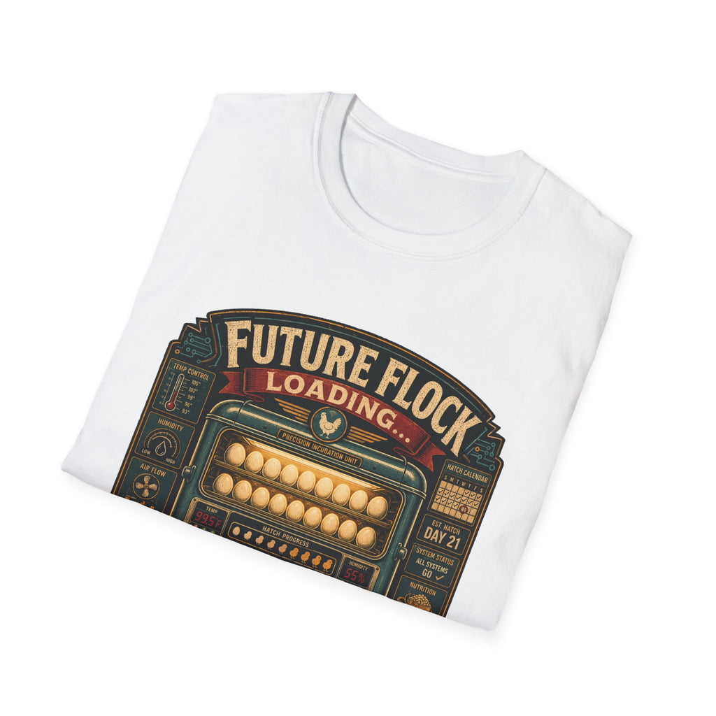 Future Flock Loading Please Wait T-Shirt — Funny Incubator Control Panel Tee