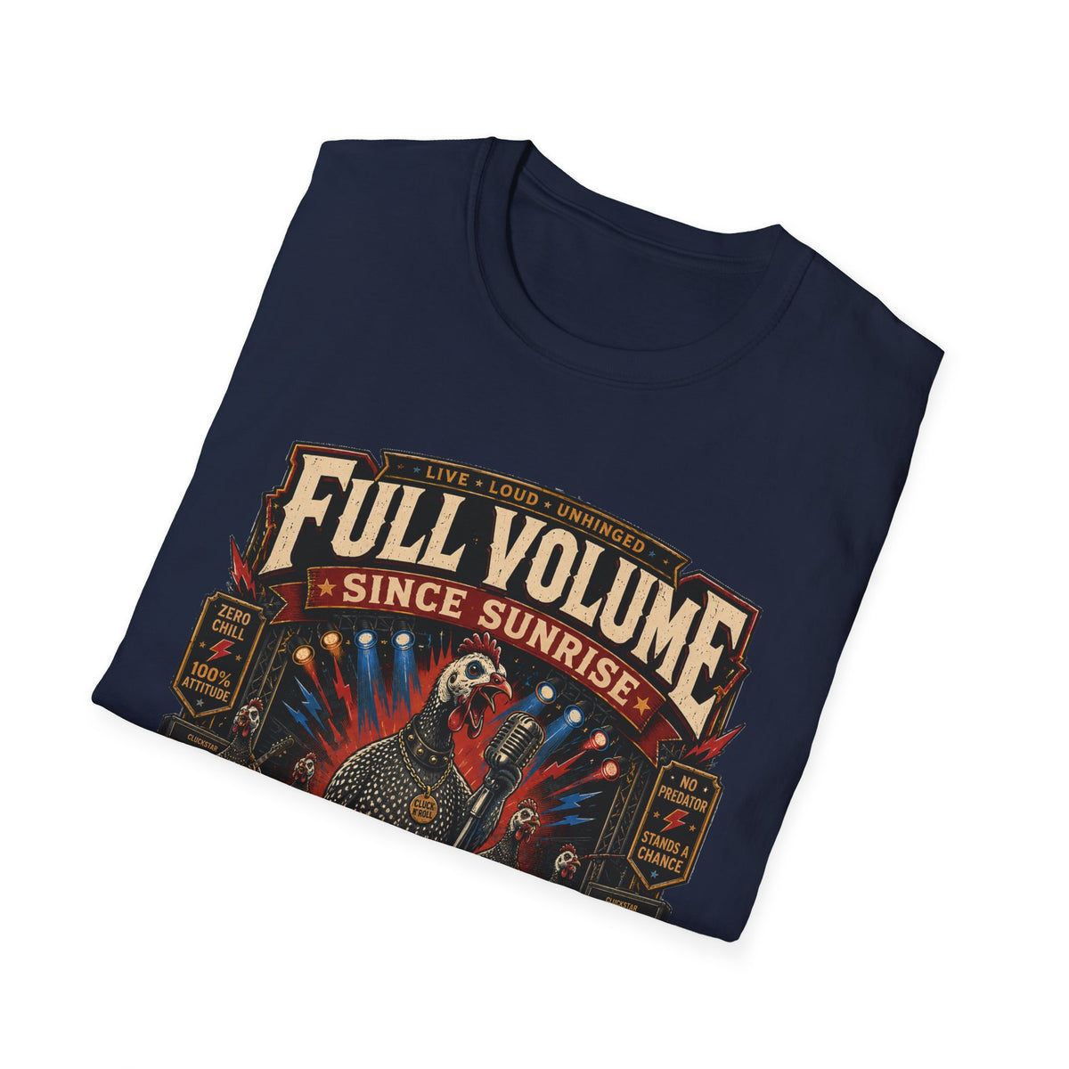 Full Volume Since Sunrise Guinea Fowl T-Shirt — Rock Concert Poultry Poster Tee