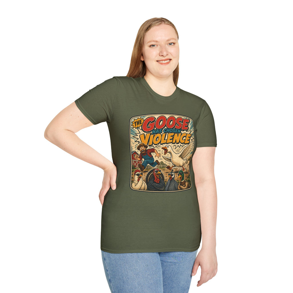 The Goose Has Chosen Violence T-Shirt — Funny Farmyard Chaos Tee