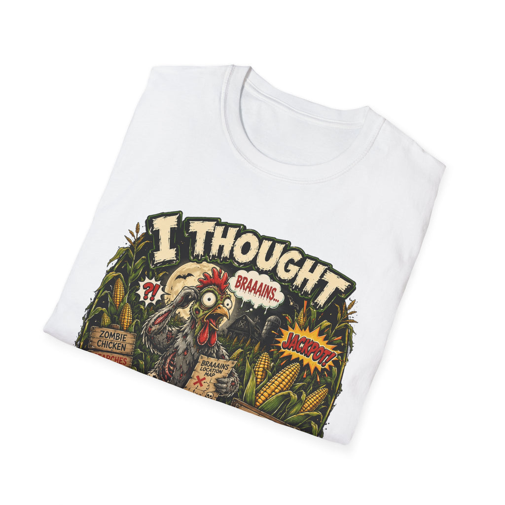 Zombie Chicken's Cornfield Jackpot T-Shirt — "I thought you said GRAINS" Funny Tee